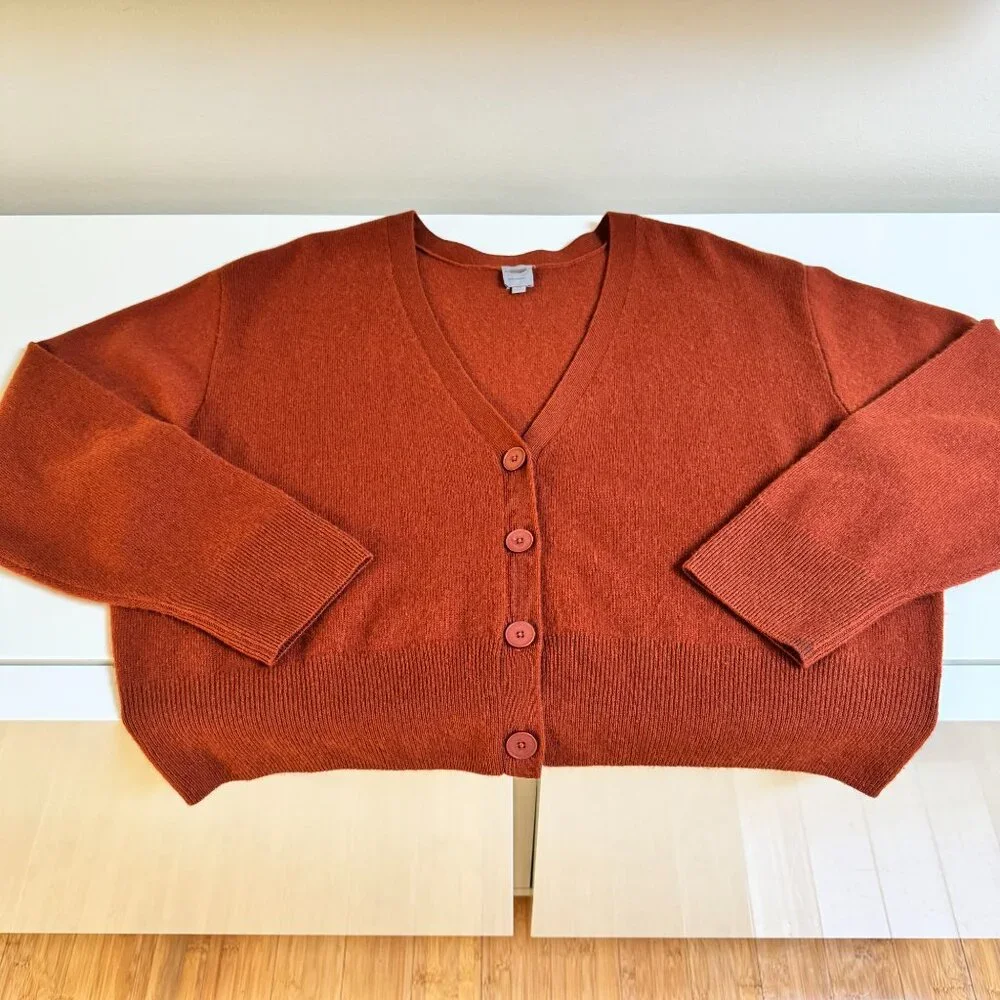 Anthropologie Nouveaux Boxy Cashmere Cardigan – Rust Orange - Picture 9 of 9